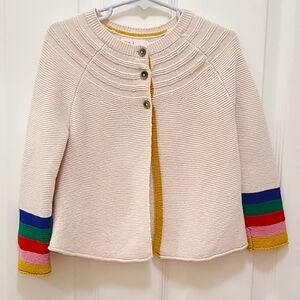 Boden Cream Cardigan with Rainbow Sleeves
